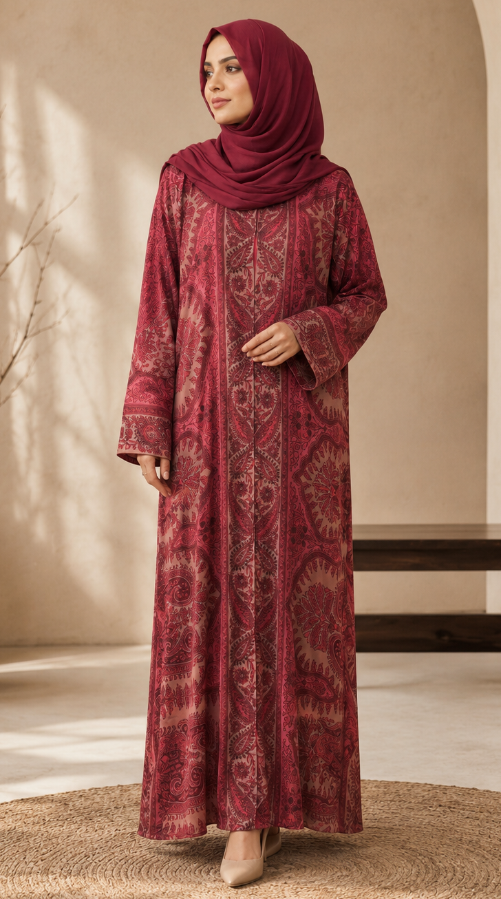 Gulnaar Maroon New Design Abaya