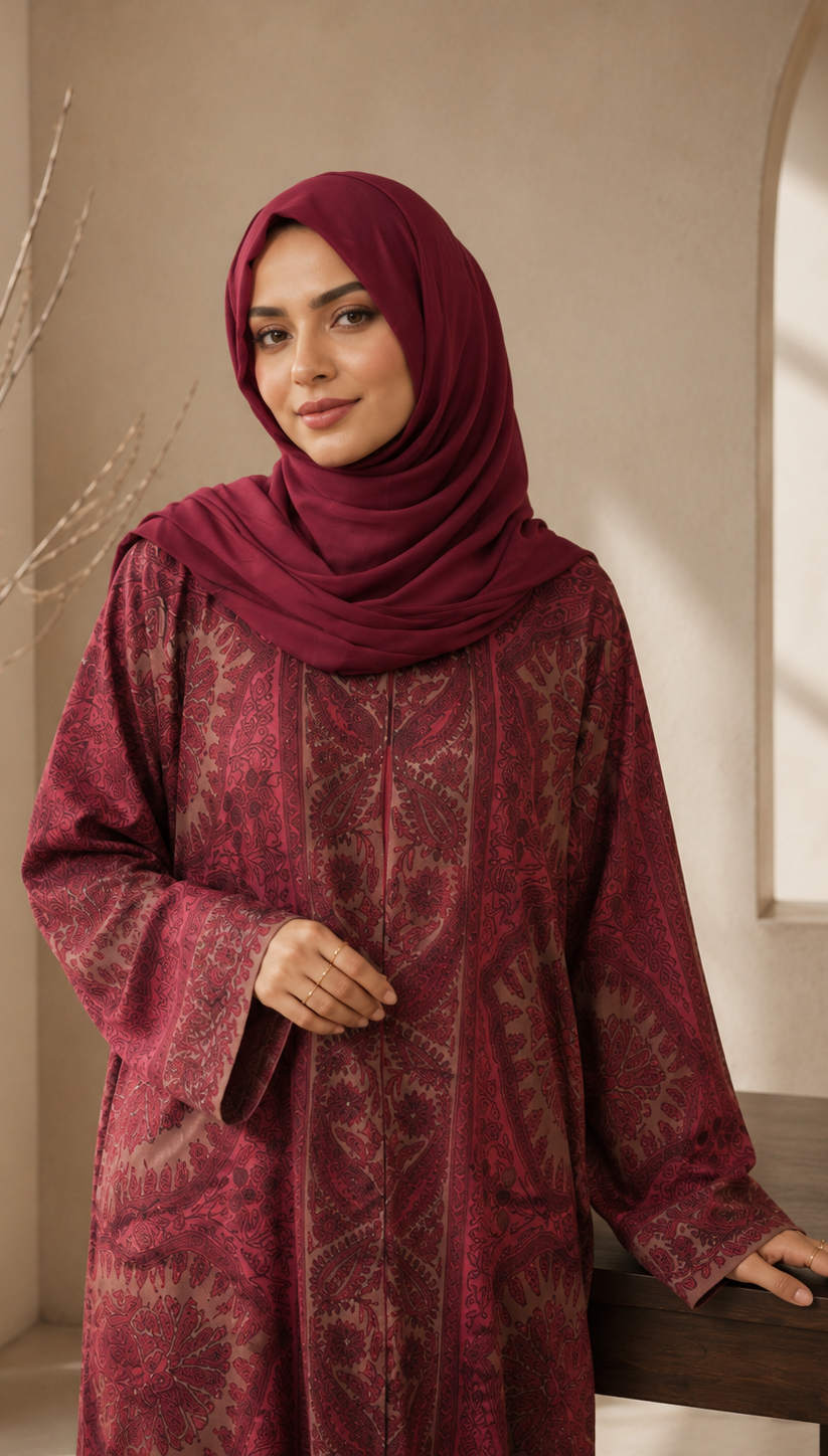 Gulnaar Maroon New Design Abaya