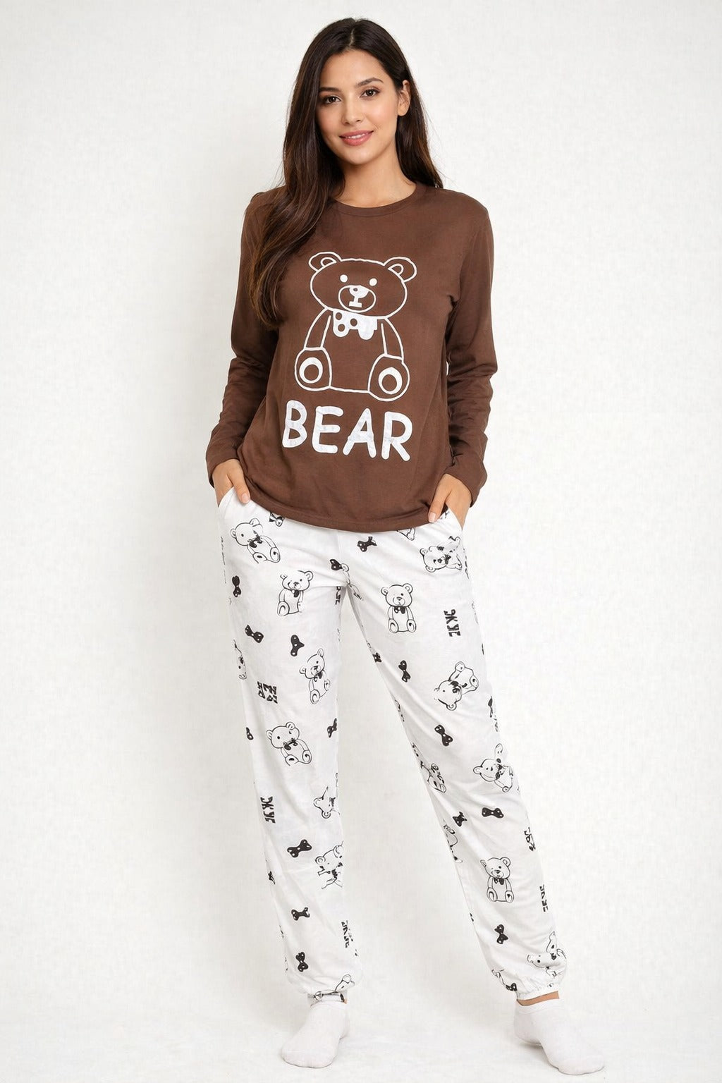 Bear Print Night Dress for Women