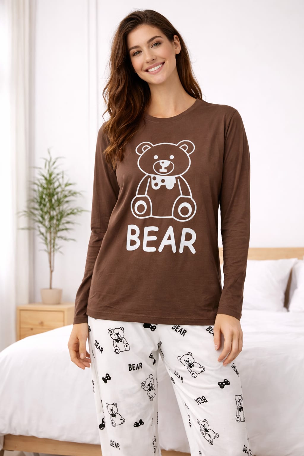 Bear Print Night Dress for Women