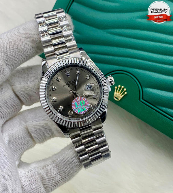 ZOLVEX Luxury Silver Dial Watch – Diamond Markers Stainless Steel Premium Watch