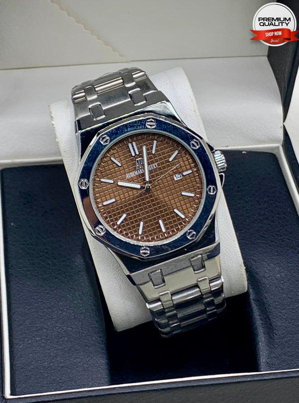 Luxury Brown Textured Dial Stainless Steel Watch – Royal Sport Edition