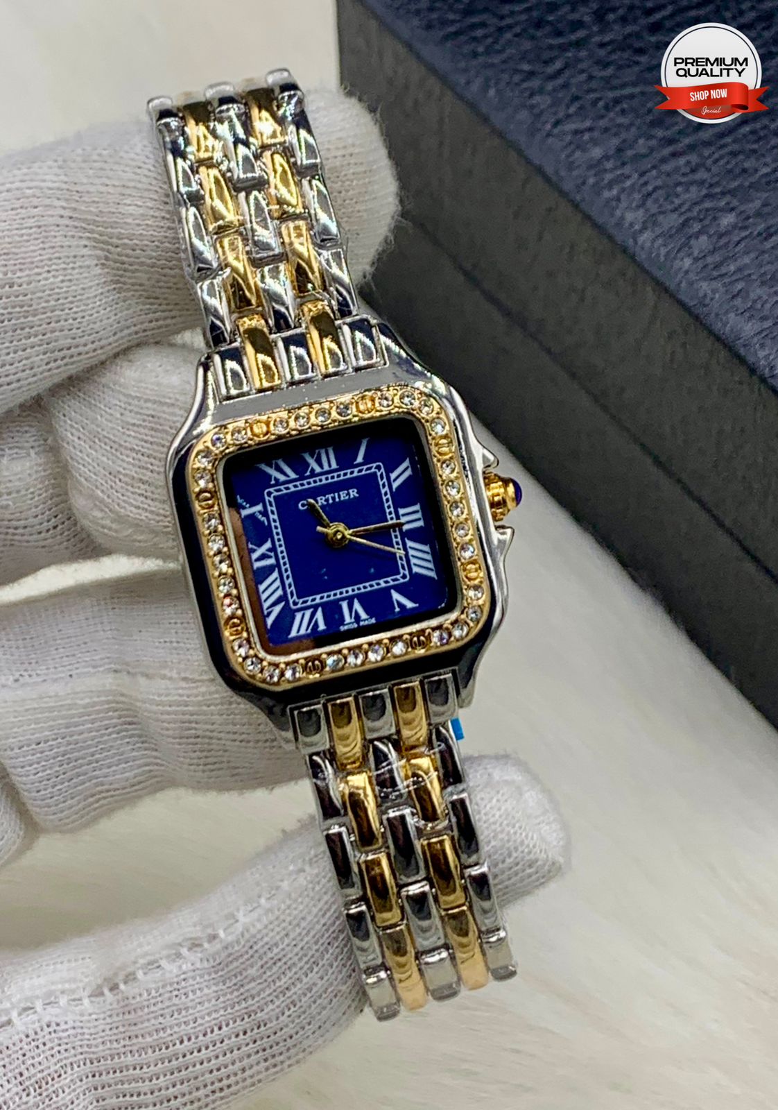 Theprbs Stylish Square Diamond Dial Watch – Two Tone Premium Bracelet Watch