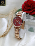Elegant Rose Gold Bracelet Watch for Women – Red Dial Fashion Luxury Watch