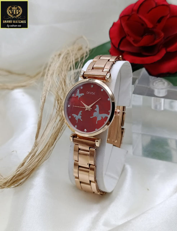 Elegant Rose Gold Bracelet Watch for Women – Red Dial Fashion Luxury Watch
