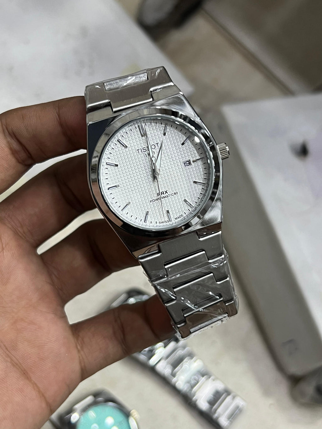 Tissot PRX Powermatic 80 Automatic Men's Watch – Premium Mint Green Waffle Dial Stainless Steel Luxury Watch