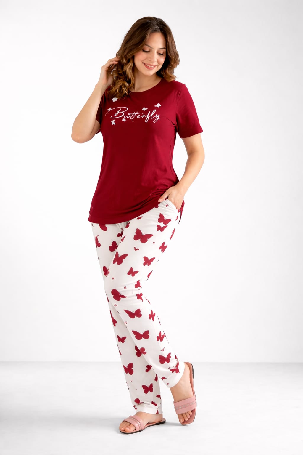 Small Butterfly Printed Night Suit for Women