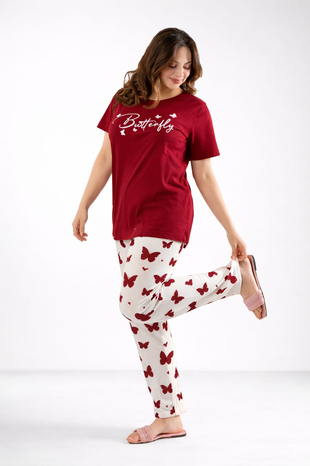 Small Butterfly Printed Night Suit for Women