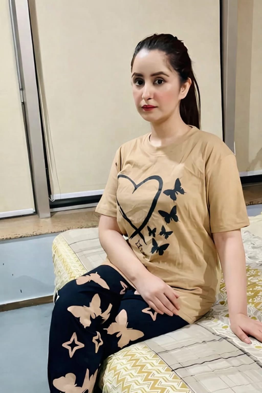 Heart & Butterfly Printed Night Suit