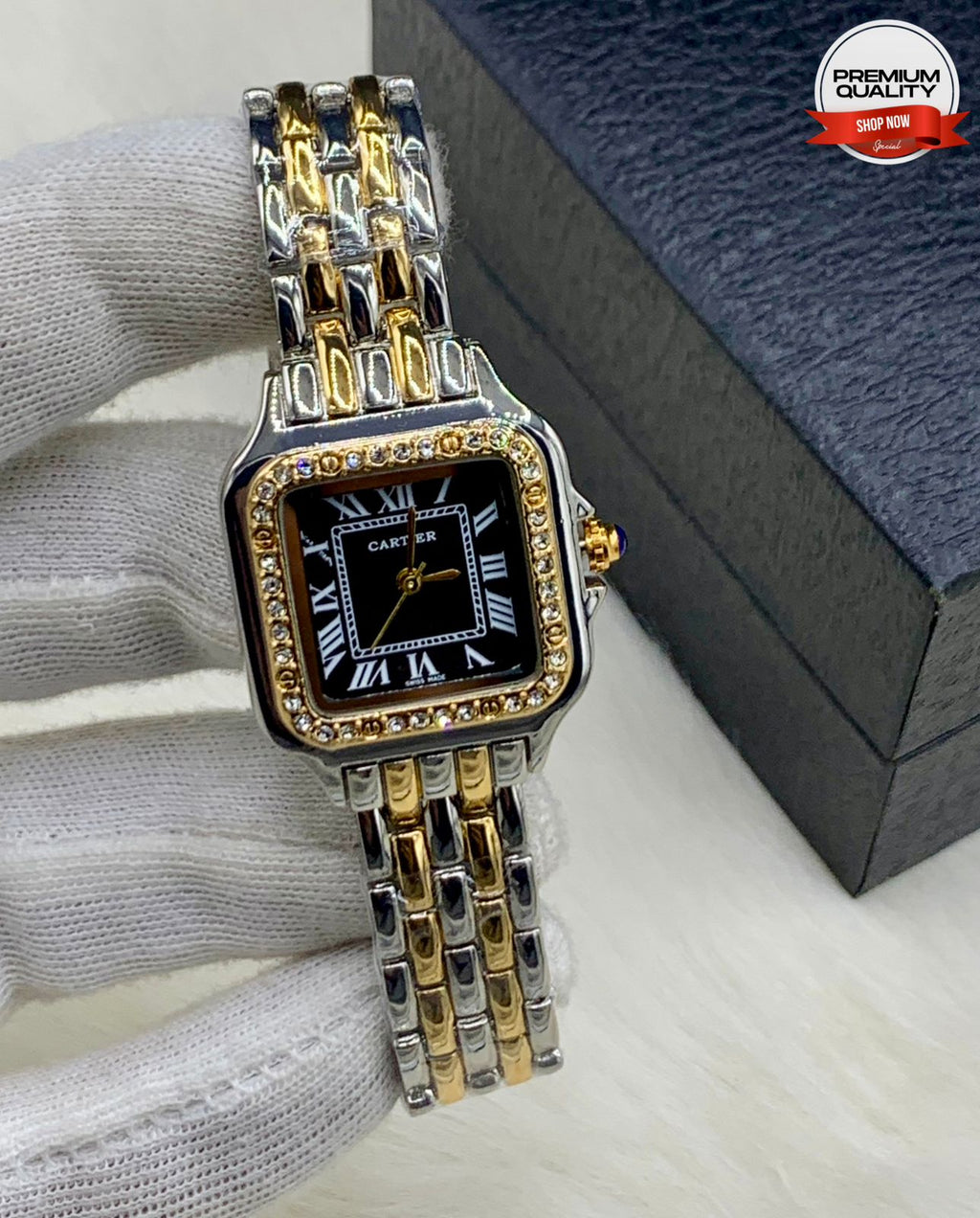 Theprbs Stylish Square Diamond Dial Watch – Two Tone Premium Bracelet Watch
