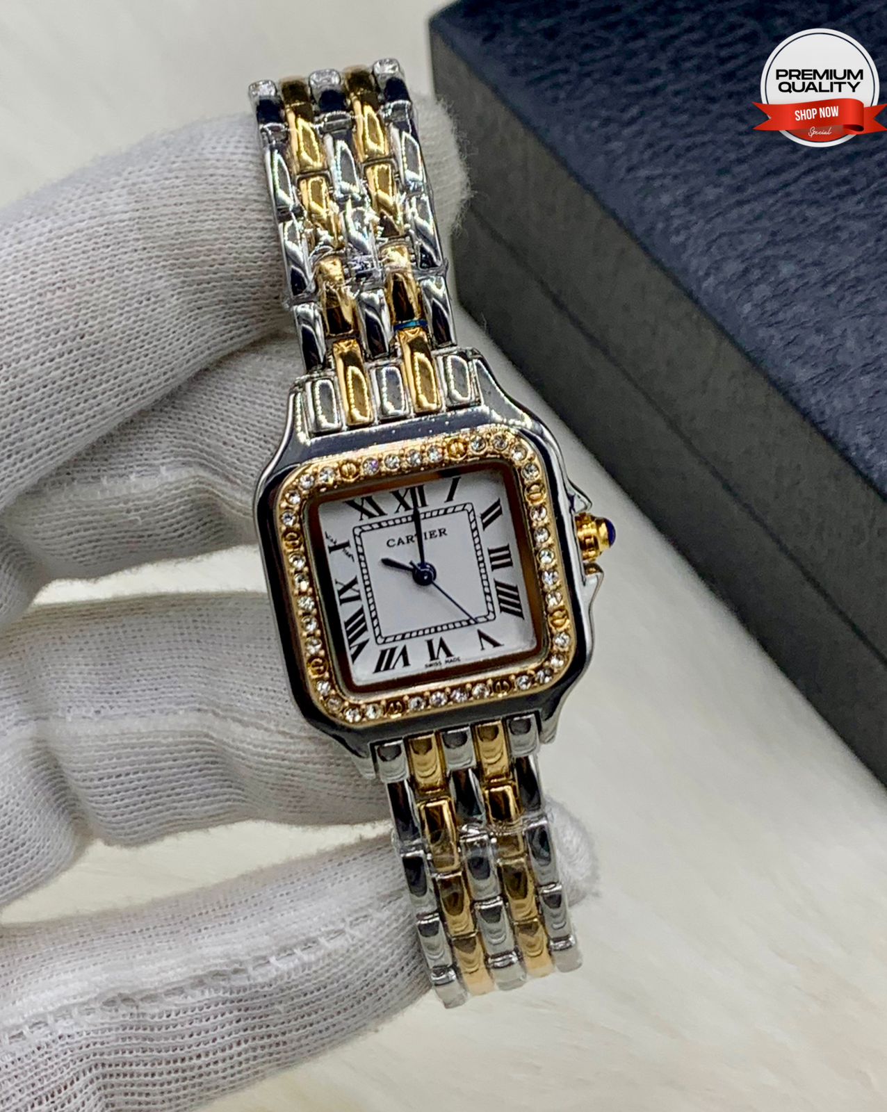 Theprbs Stylish Square Diamond Dial Watch – Two Tone Premium Bracelet Watch