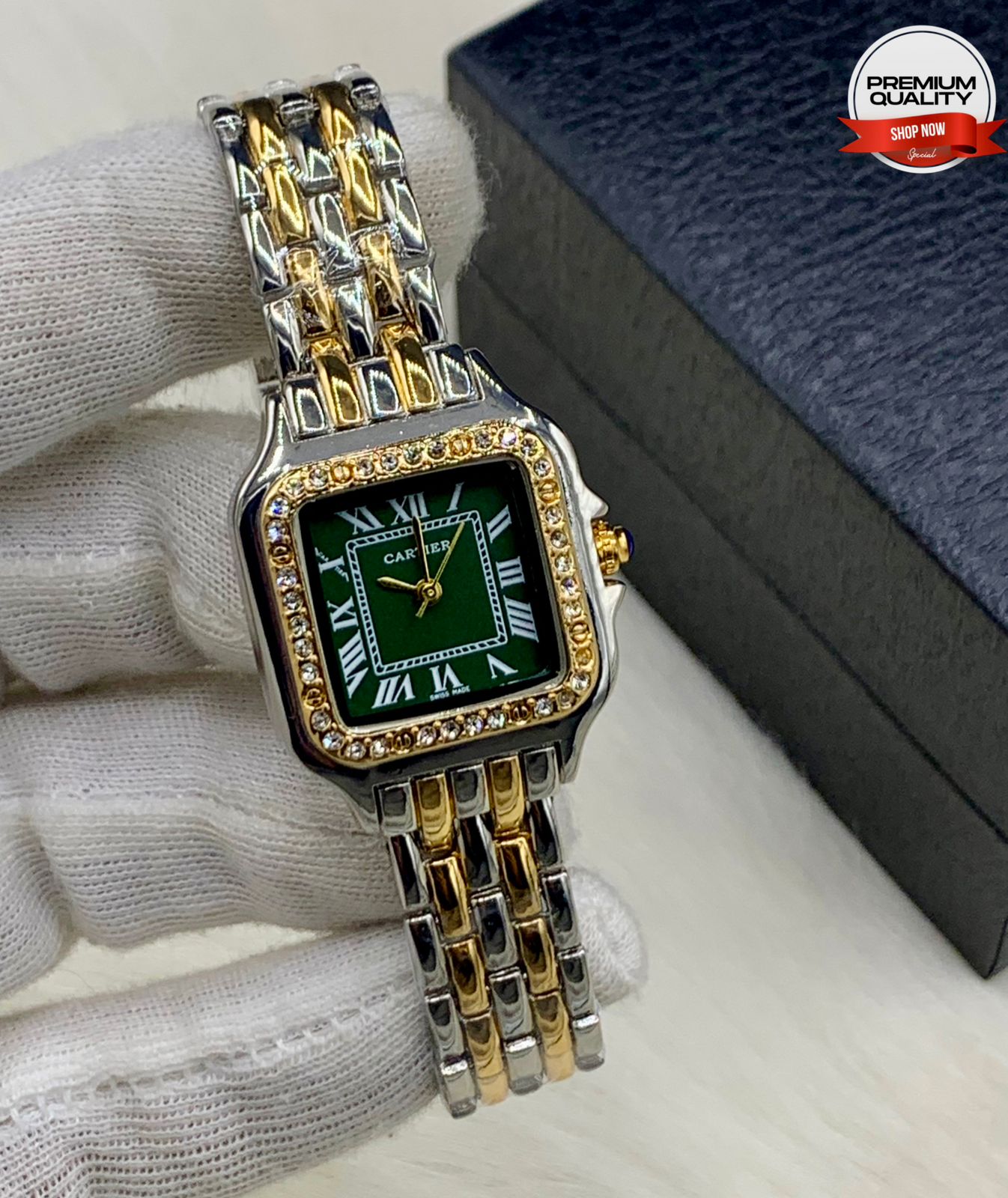 Theprbs Stylish Square Diamond Dial Watch – Two Tone Premium Bracelet Watch