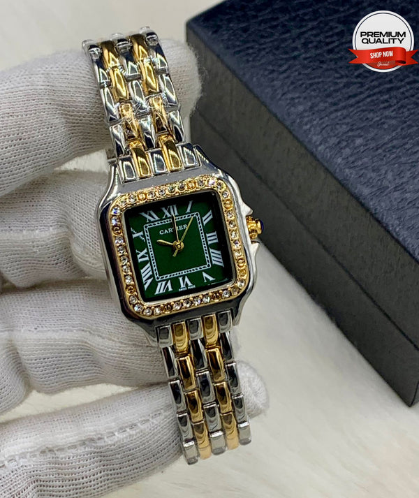 Theprbs Stylish Square Diamond Dial Watch – Two Tone Premium Bracelet Watch