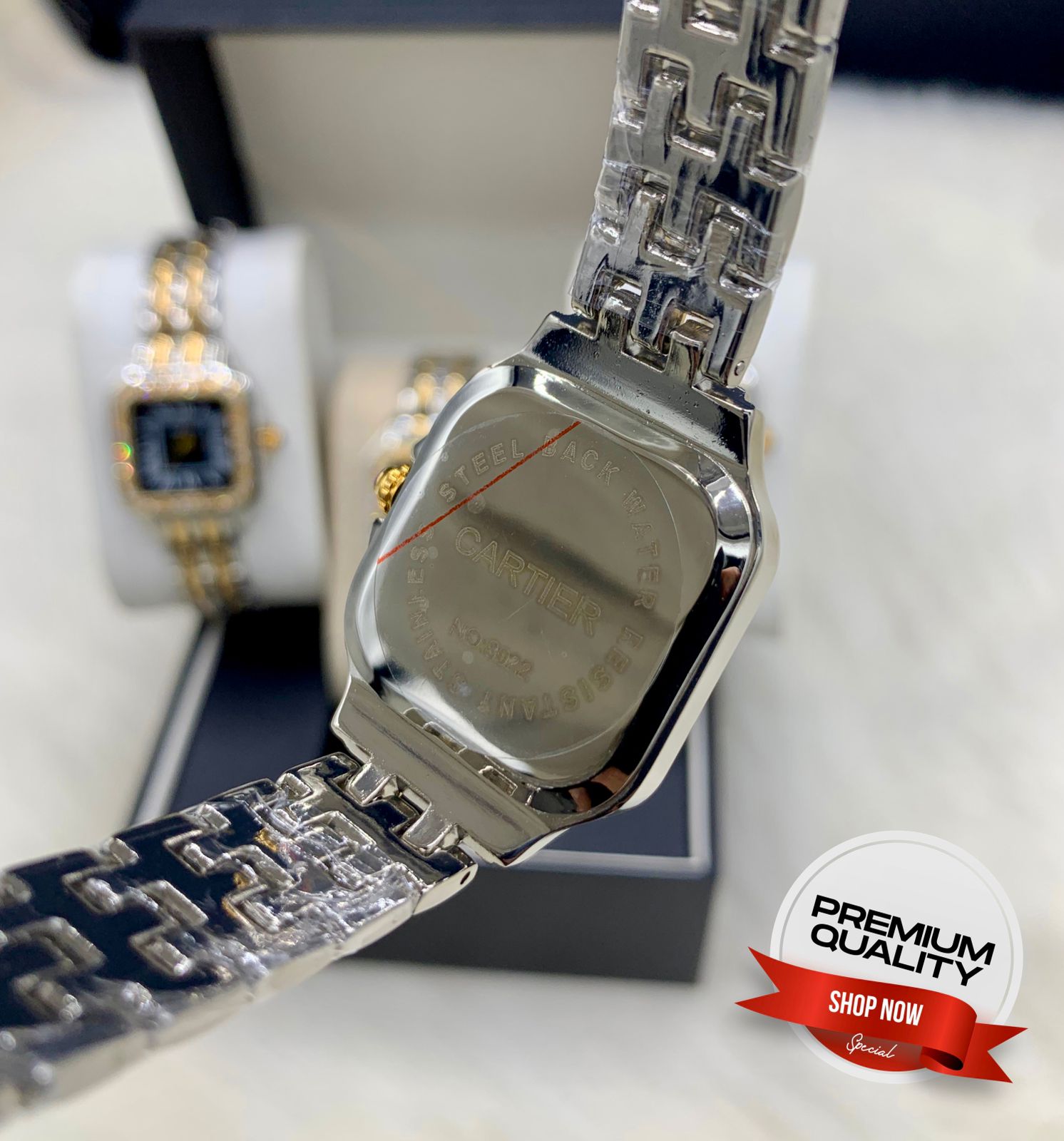 Theprbs Stylish Square Diamond Dial Watch – Two Tone Premium Bracelet Watch
