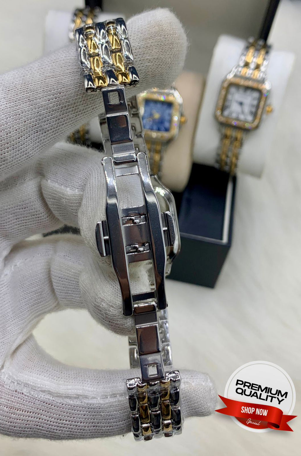 Theprbs Stylish Square Diamond Dial Watch – Two Tone Premium Bracelet Watch
