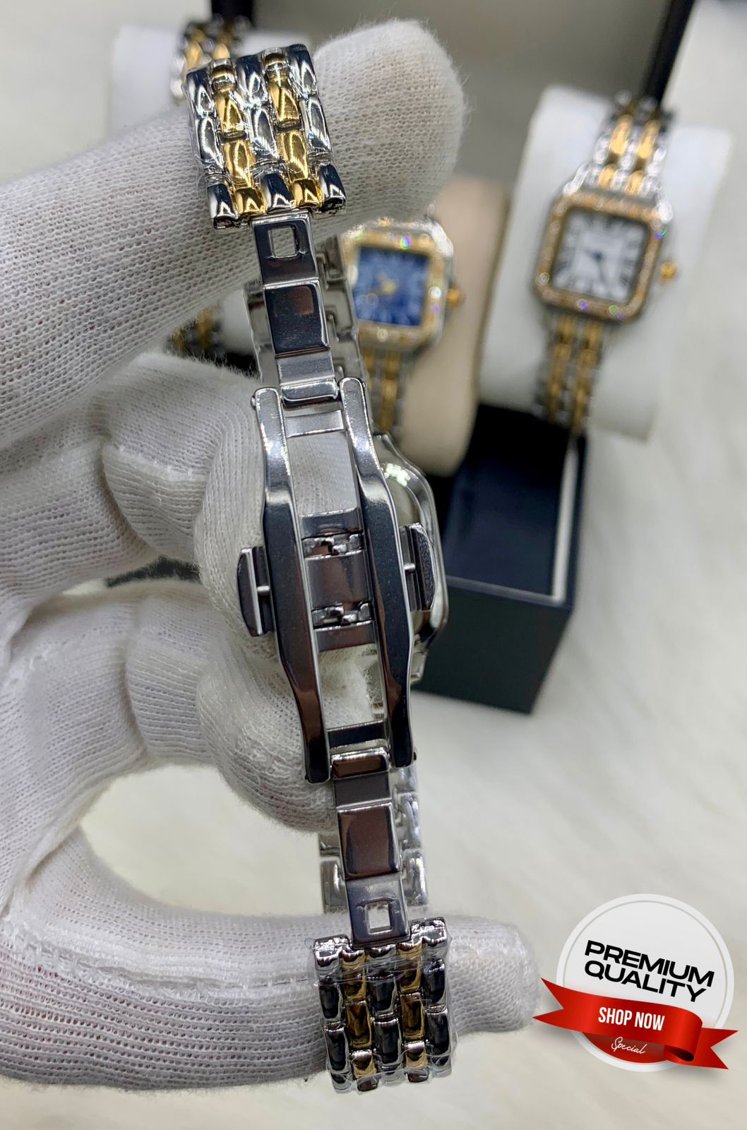 Theprbs Stylish Square Diamond Dial Watch – Two Tone Premium Bracelet Watch