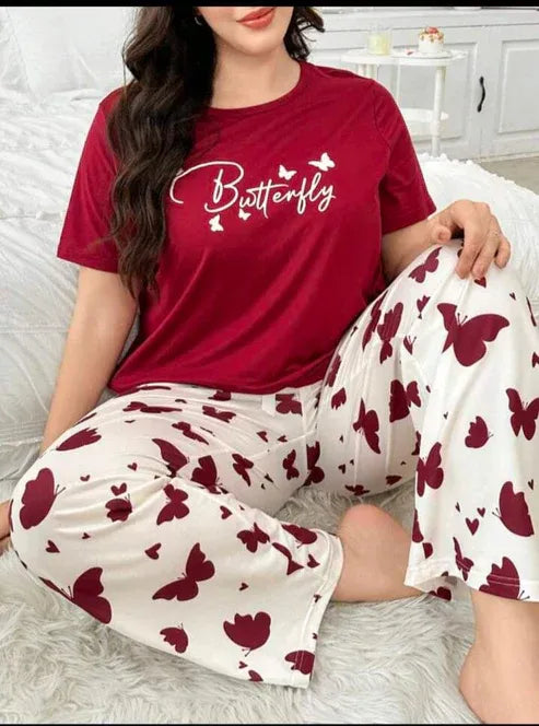 Small Butterfly Printed Night Suit for Women