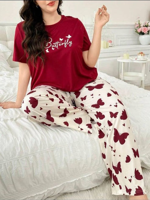 Small Butterfly Printed Night Suit for Women